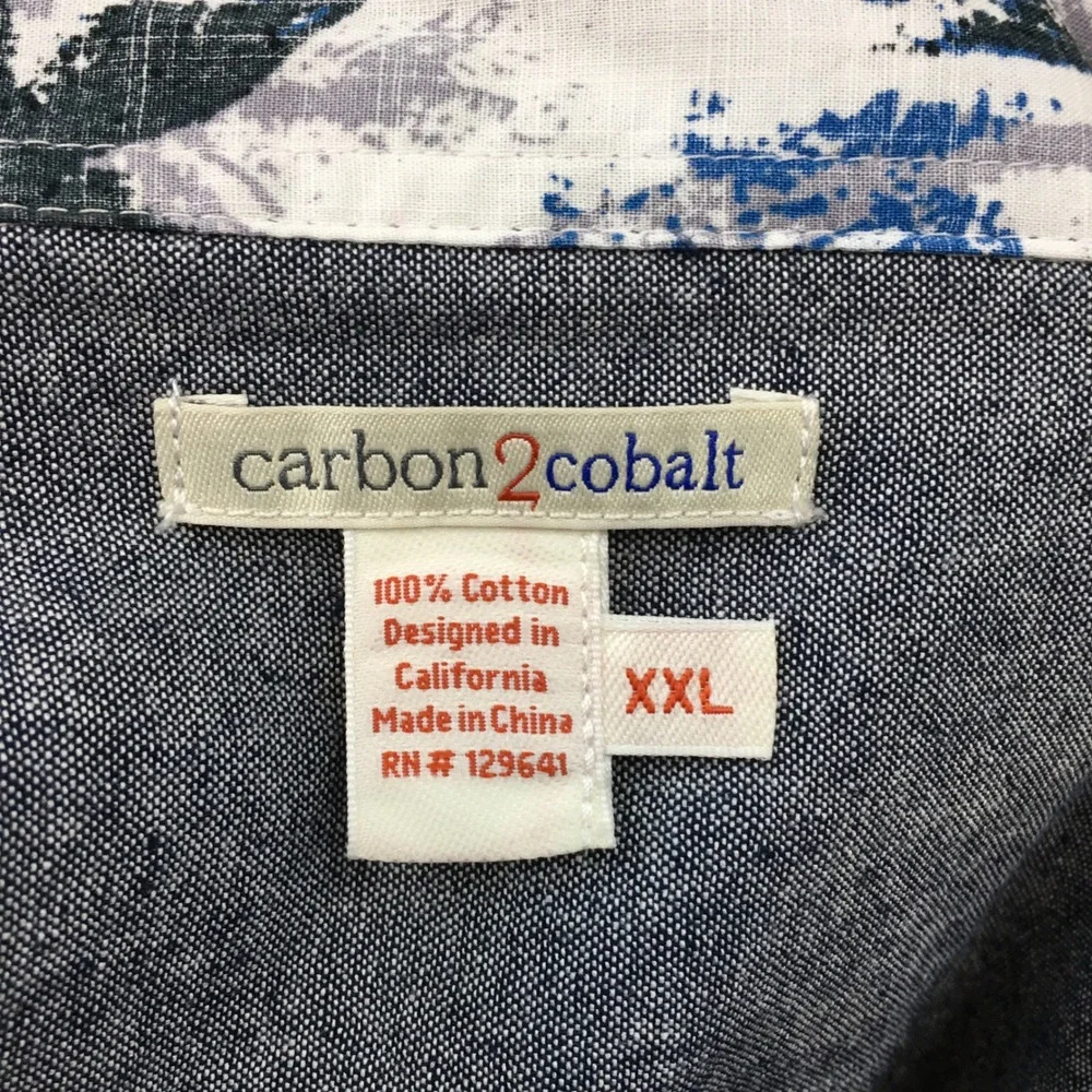 Carbon2Cobalt Palm Tree Print Button Up Short Sleeve‎ Shirt XXL Cotton